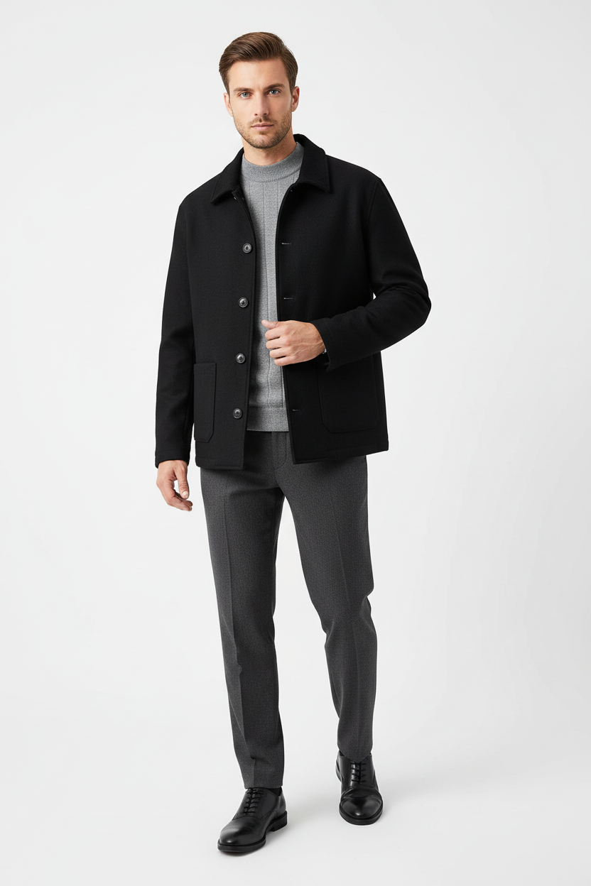Overshirt Yün Kadife Yaka Ceket